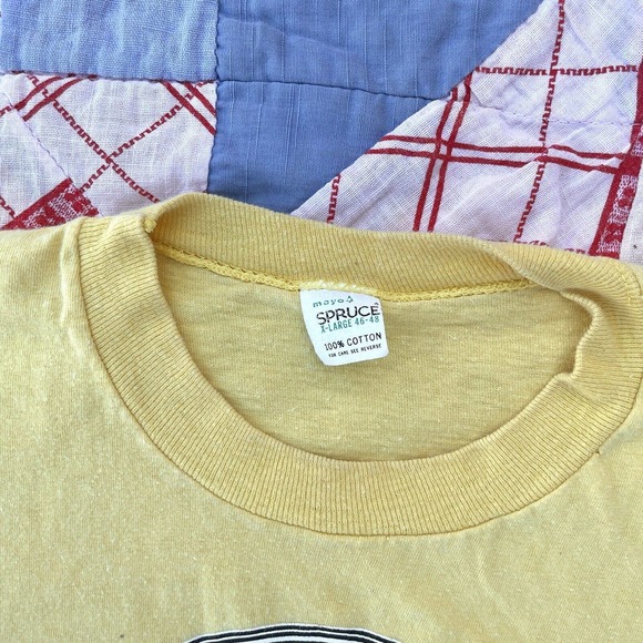 Vintage 70s Mayo Spruce British Columbia Road Riders Canada Biker Wheel Tee XL - Picture 5 of 12